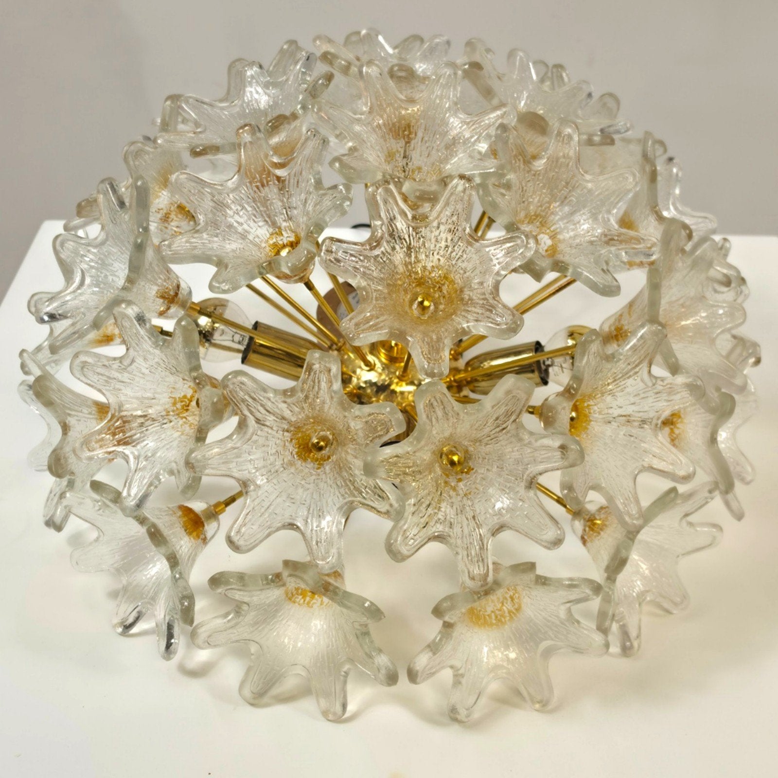 venini murano palfondlamp 70s Italiaans mid century design, Gebruikt, E14 (klein), Ophalen of Verzenden, Glas