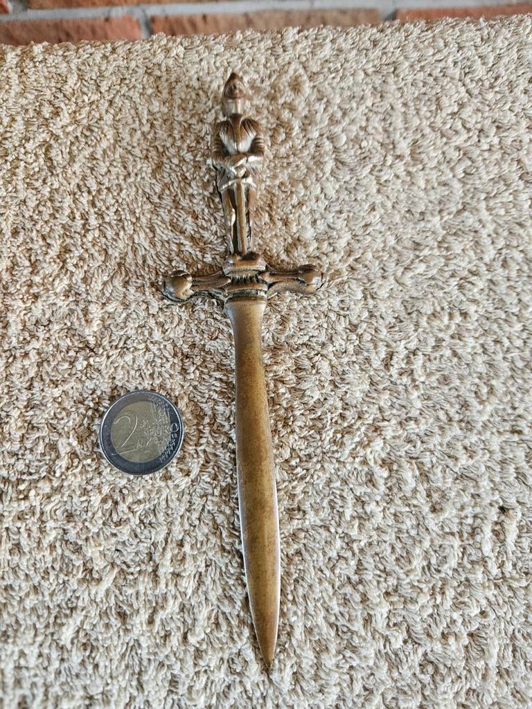 Vintage messing briefopener ridder met zwaard jaren '50, Ophalen of Verzenden