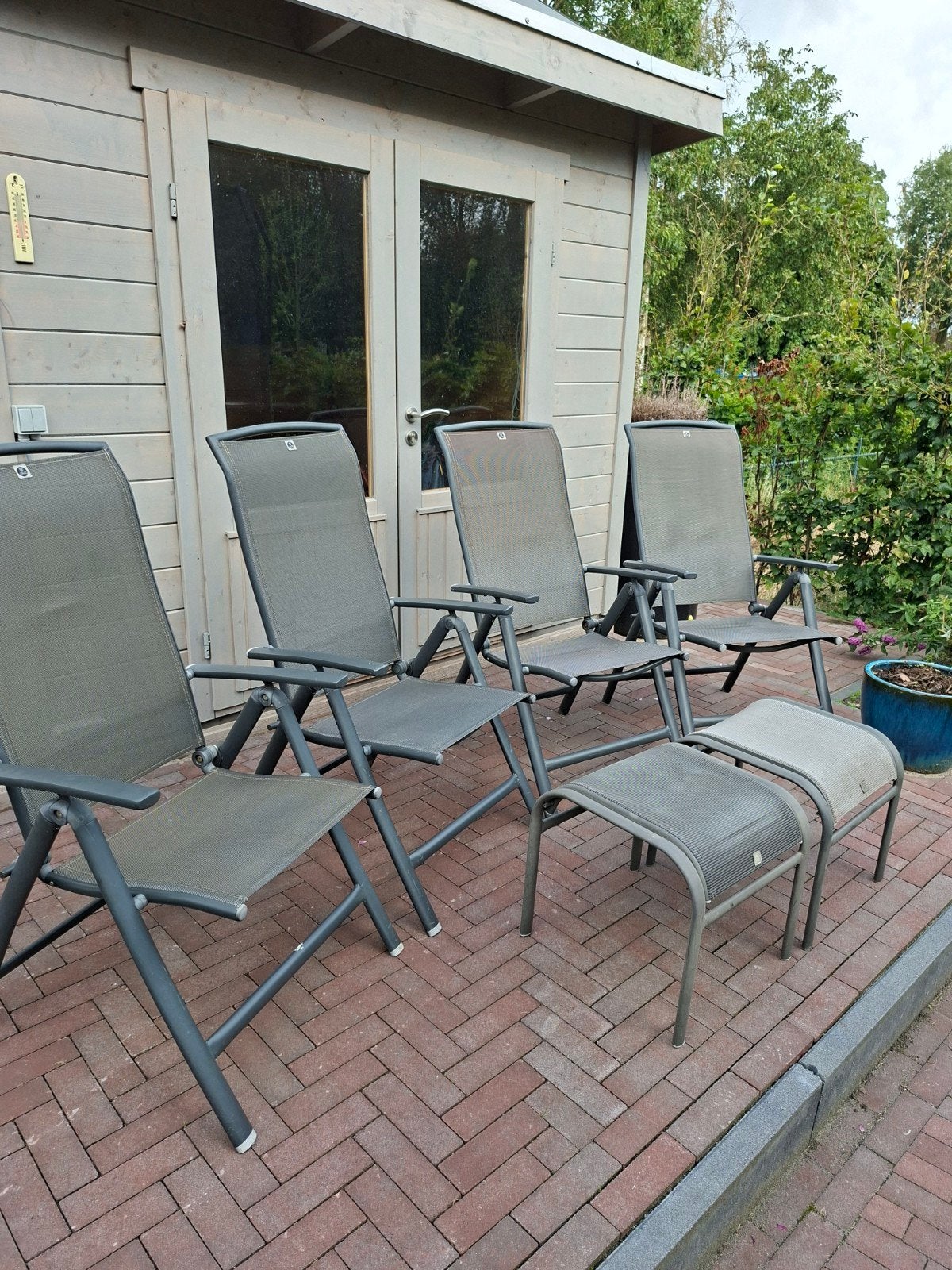 Tuinstoelen Le Sud plus voetenbankjes, Tuin en Terras, Ophalen, Gebruikt, Kunststof, Verstelbaar