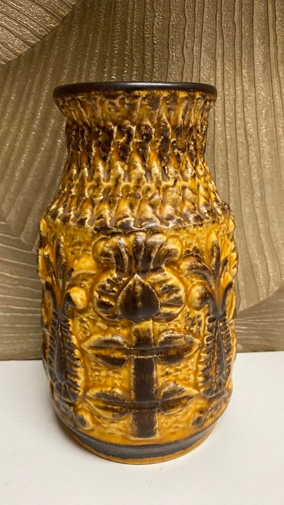 Vintage fat lava vaas model Inca Bay West Germany, Overige materialen, Geel, Ophalen of Verzenden, Zo goed als nieuw