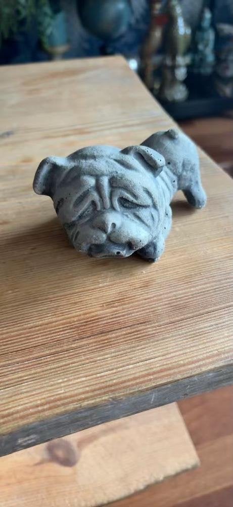 Betonnen beeldje bulldog - decoratie, Gebruikt, Overige stijlen, Ophalen of Verzenden, Grijs