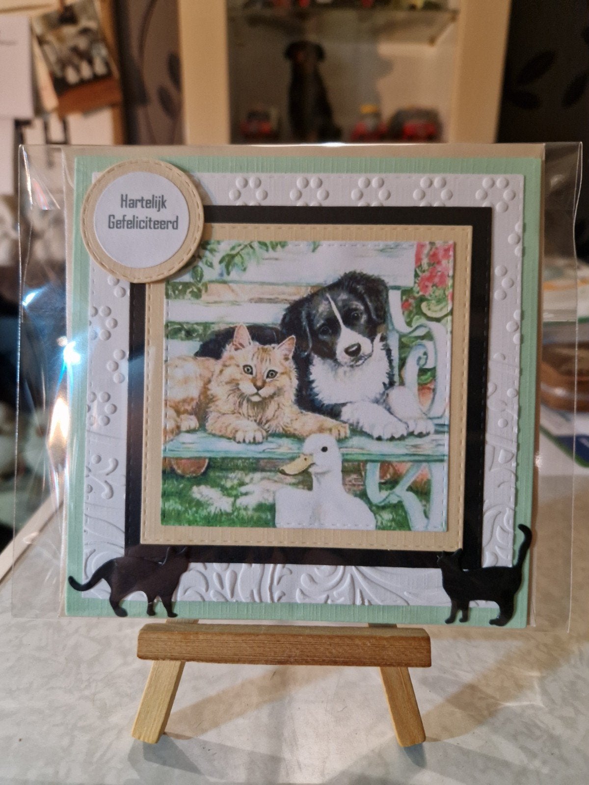 Kaartje verjaardag hond met poes/kat, Ophalen of Verzenden, Nieuw, Overige thema's