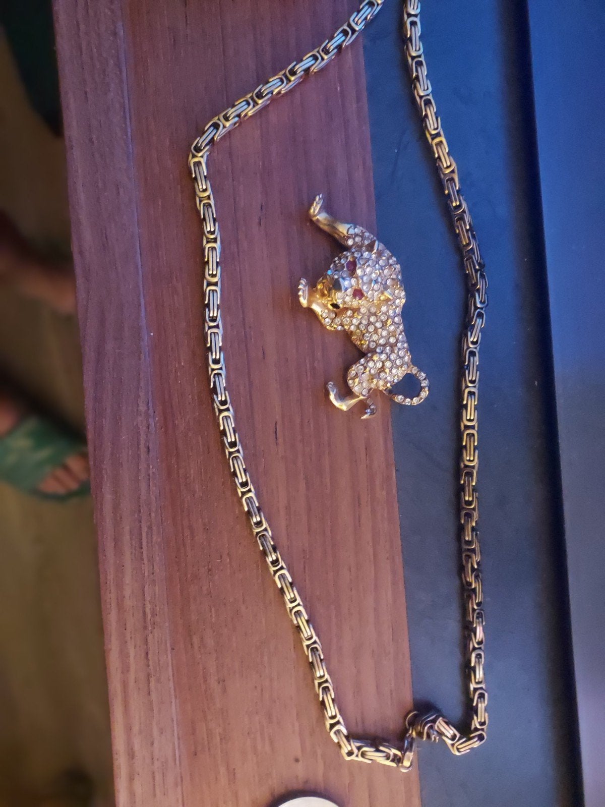 Goud vast kleur staal koningsschakel ketting, Overige materialen, Gebruikt, Met hanger, Ophalen of Verzenden