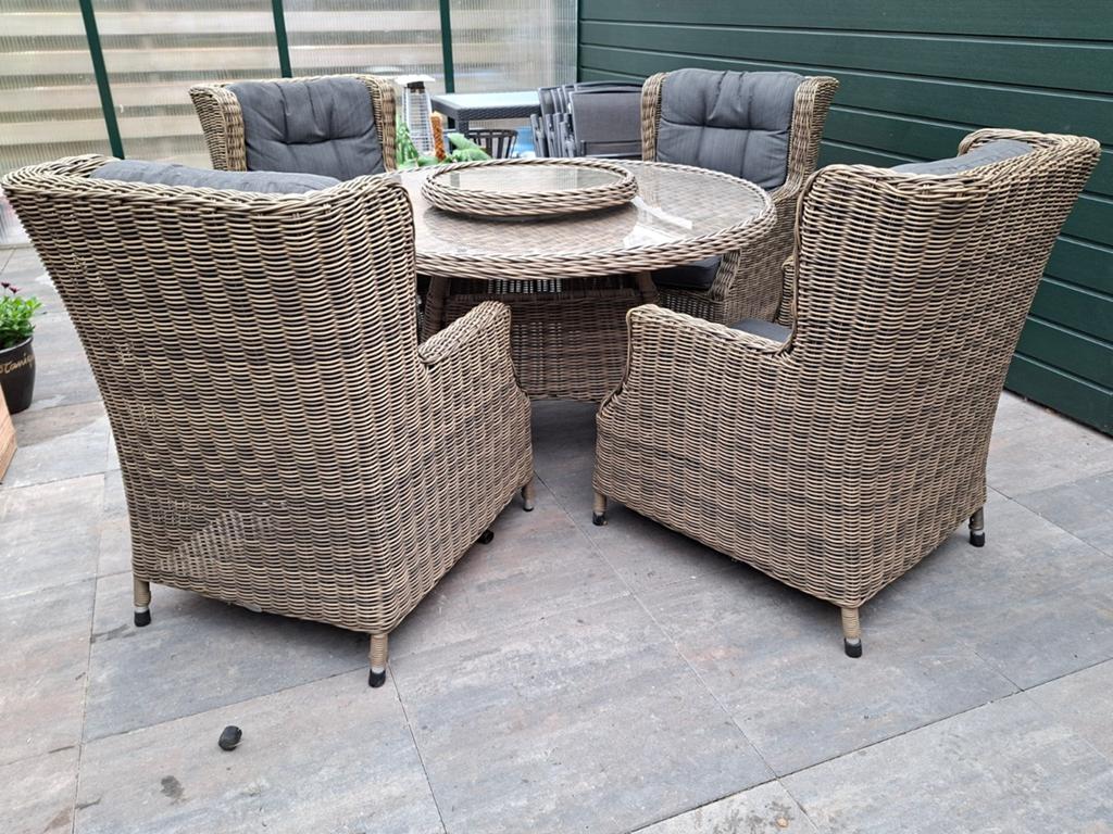 Prachtige Sens-line Diningset ronde tafel +4 Luxe stoelen, Ophalen, Wicker