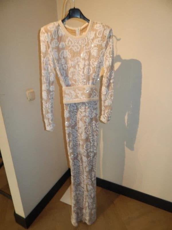 Unique the label jumpsuit kant look nude voering lovertjes S, Verzenden, Wit, Zo goed als nieuw, Maat 36 (S)