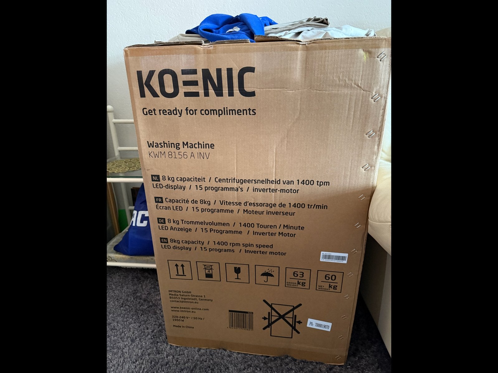 Koenic KWM 8156 INV Wasmachine - 8kg, 1400 toeren, Witgoed en Apparatuur, Ophalen, 1200 tot 1600 toeren, 8 tot 10 kg, Nieuw