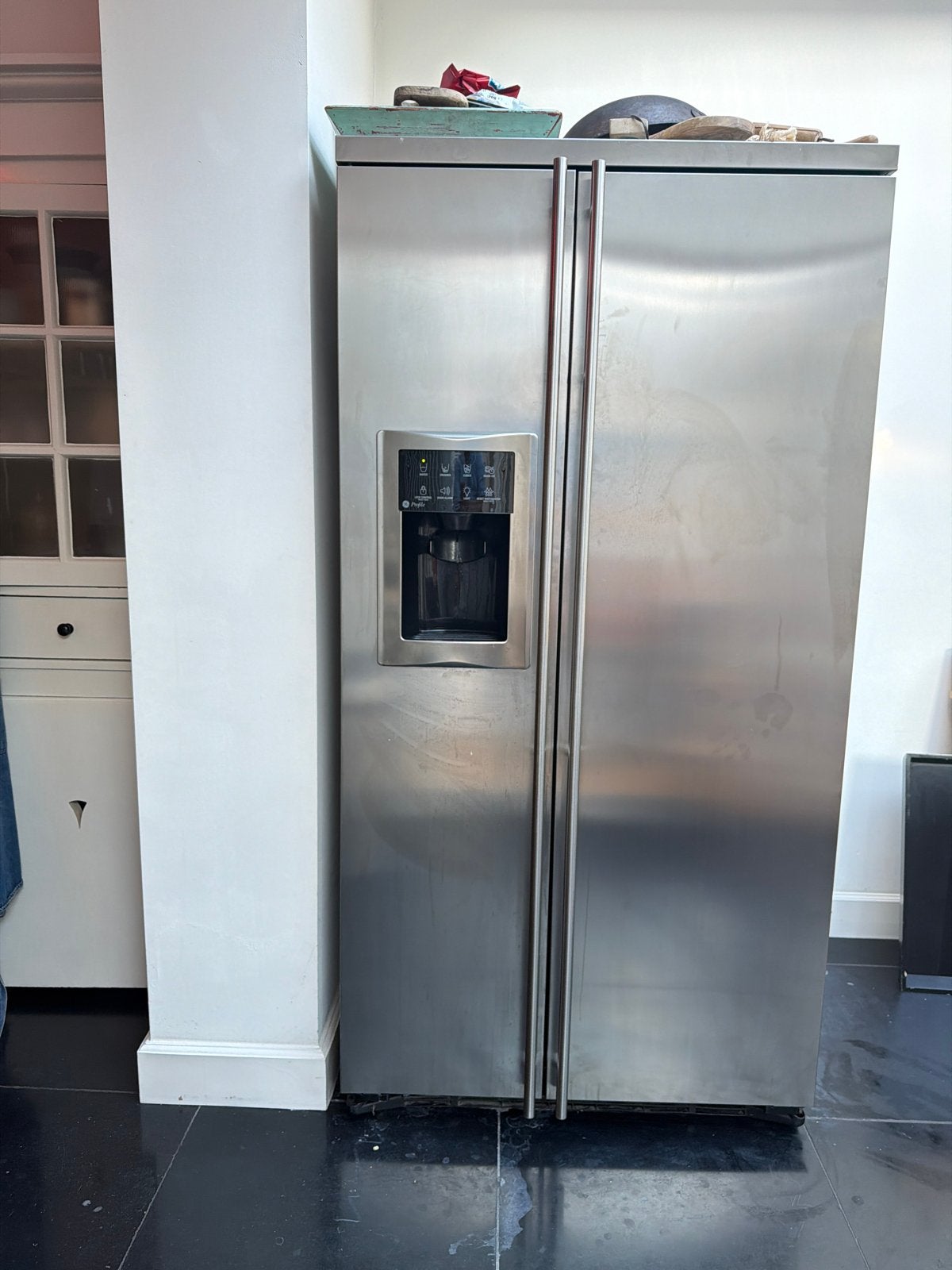GE RVS Amerikaanse Koelkast - Defect Waterdispenser, Ophalen, Gebruikt, 200 liter of meer, 60 cm of meer