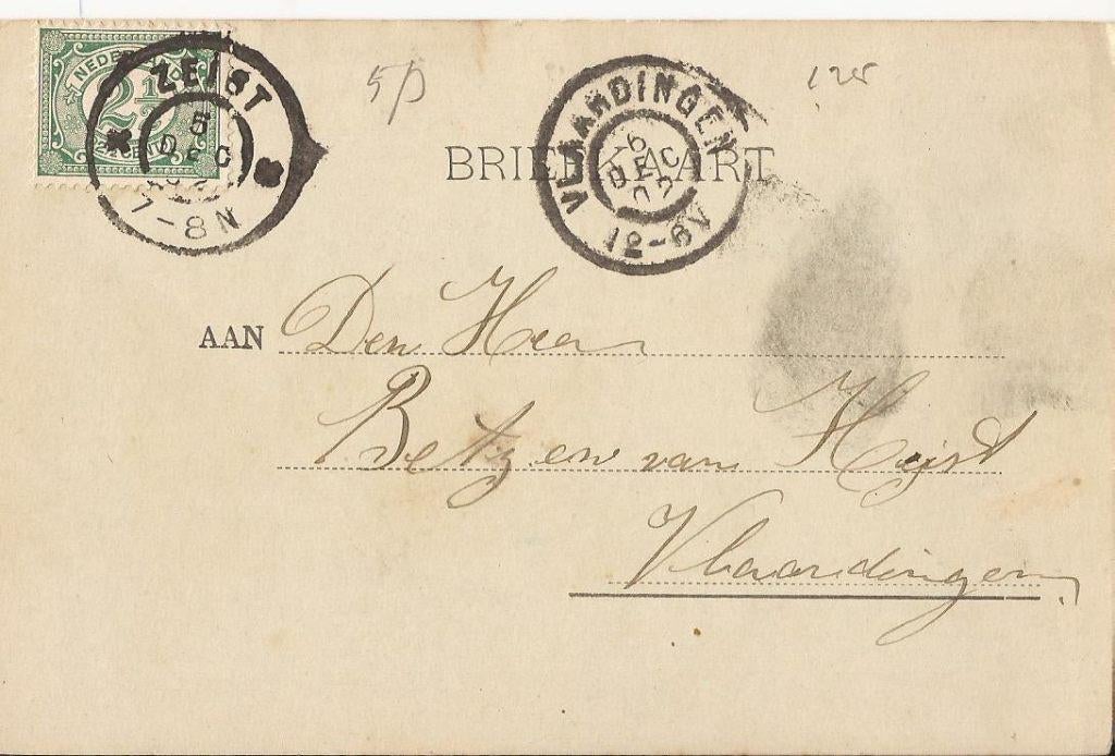 ZEIST 1902 PJW. vd VEEN bestelt garanalen en rondvisch, Ophalen of Verzenden, Voor 1920, Gelopen, Zuid-Holland