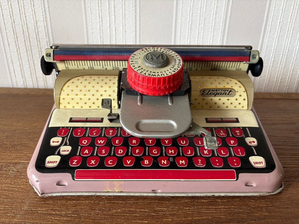Retro Mettoy Toy Typemachine • Oudroze Blik (Jaren '60), Ophalen of Verzenden