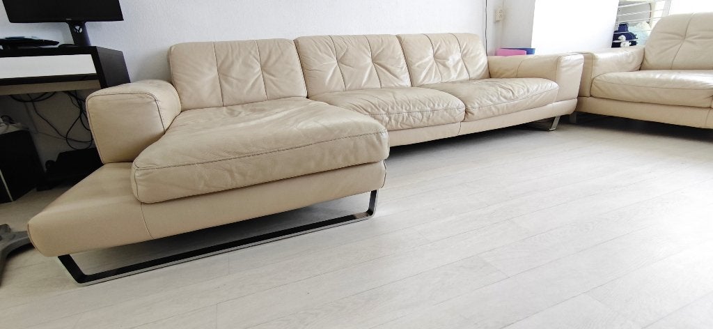 Luxe Italiaanse Natuzzi Design Banken – Echt Leer, Huis en Inrichting, Banken | Bankstellen, Ophalen, 250 tot 300 cm, Gebruikt