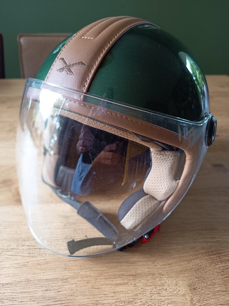 ALS NIEUW! - Retro open helm met vizier en zonneklep, Ophalen of Verzenden, Nieuw, Medium, Overige merken