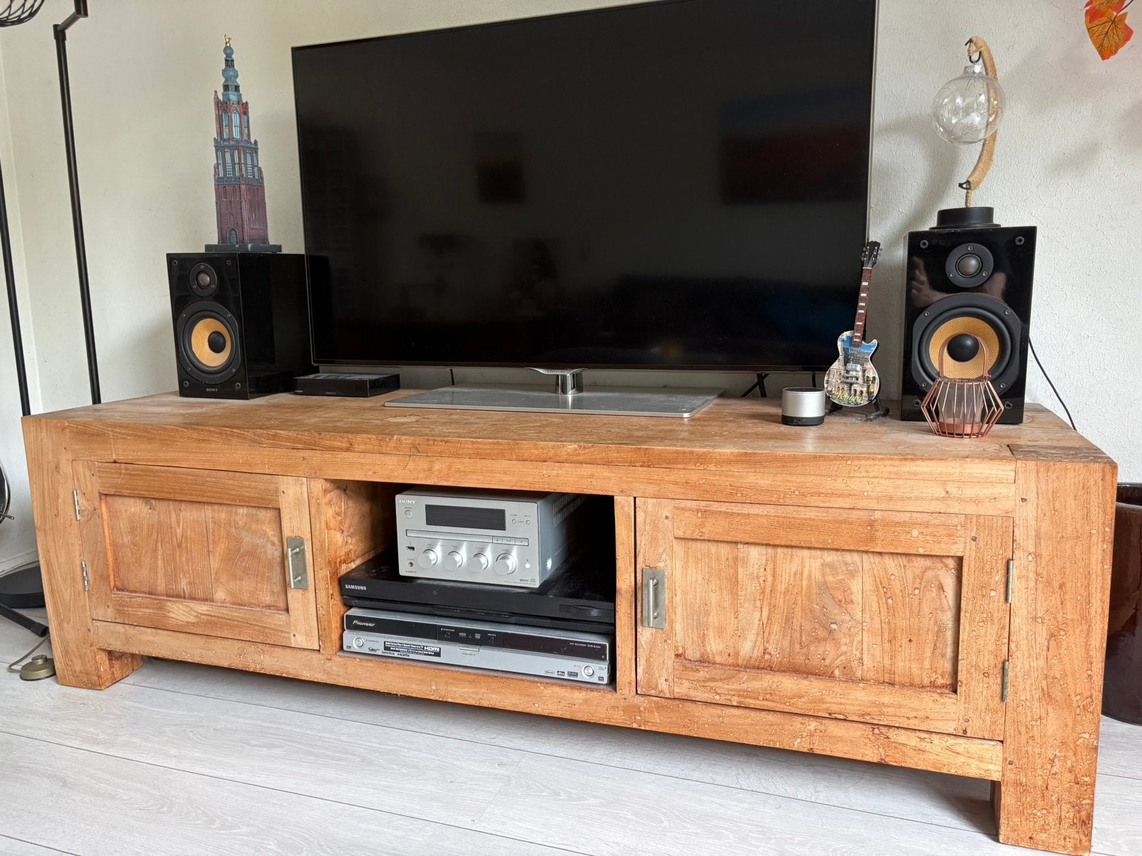 Teak houten tv meubel, Ophalen, Gebruikt, 150 tot 200 cm, Teakhout