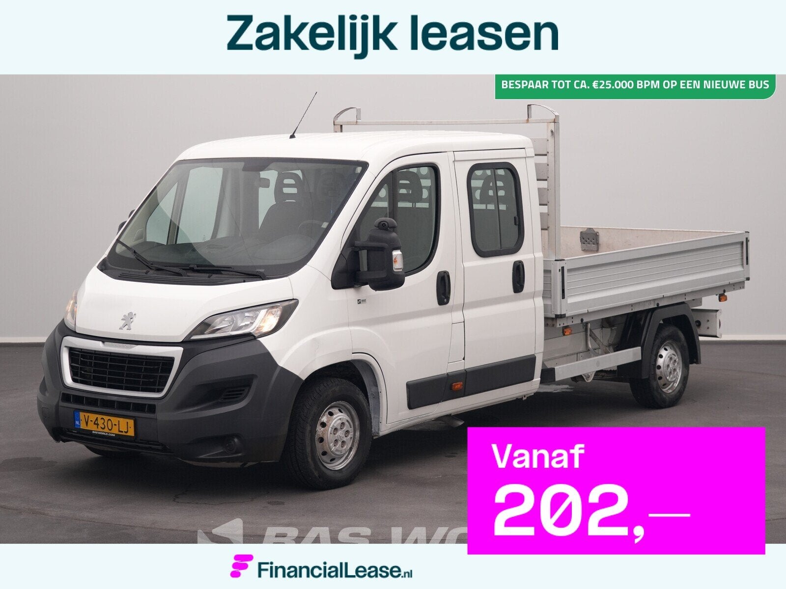 Peugeot Boxer 130pk Dubbel Cabine Open Laadbak Airco Trekhaa, Stof, Gebruikt, Euro 6, 4 cilinders