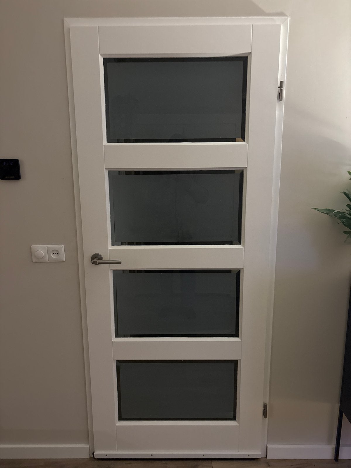 Opdekdeur wit met geslepen mat glas (83x211,5 cm), Ophalen, Gebruikt, 80 tot 100 cm, Binnendeur