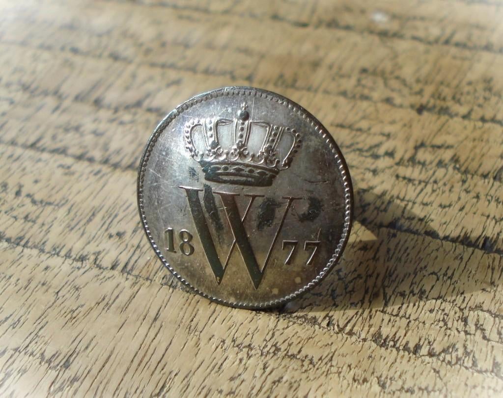 Nederland 1 cent 1877 (curieus; vermaakt tot ring, zeldzaam), Ophalen of Verzenden, Koning Willem III, 1 cent, Zilver
