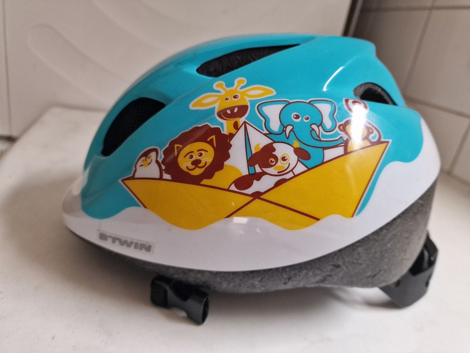 Kinder fietshelm B'TWIN met leuke dierenprint, Fietsen en Brommers, B'TWIN, Gebruikt, Jongen of Meisje, Overige maten