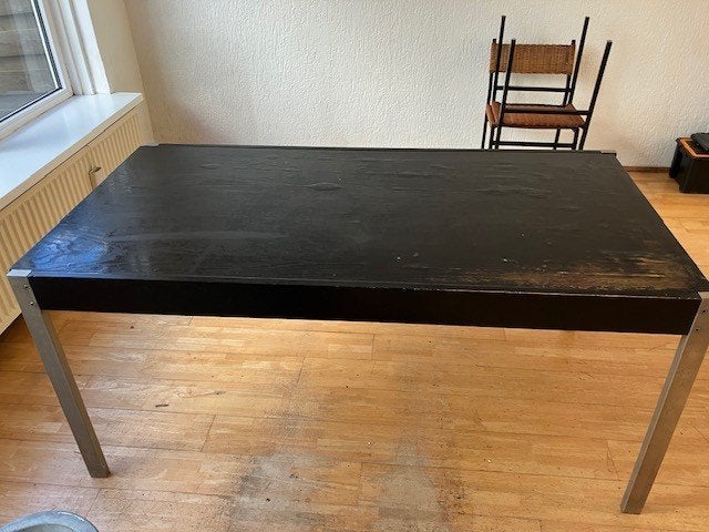 Eettafel Pastoe Cees Braakman hout rvs design vintage, Ophalen, Gebruikt, 200 cm of meer, 50 tot 100 cm