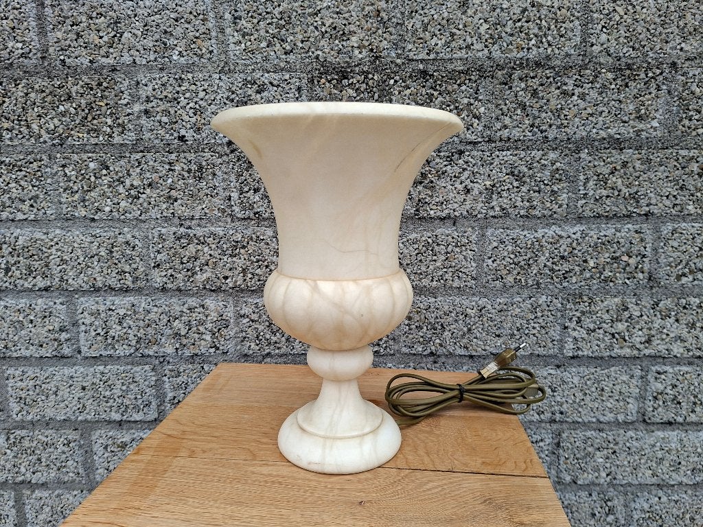 vintage tafel urnlamp uitgesneden uit alabastar, Ophalen of Verzenden