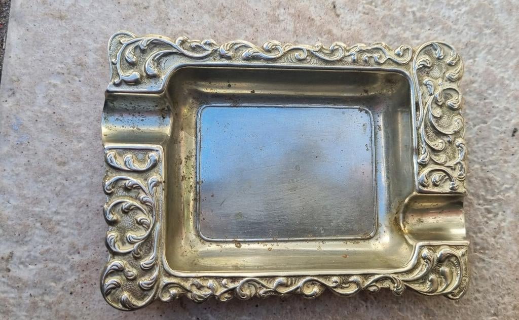 Oud verzilverde asbak, Antiek en Kunst, Ophalen of Verzenden