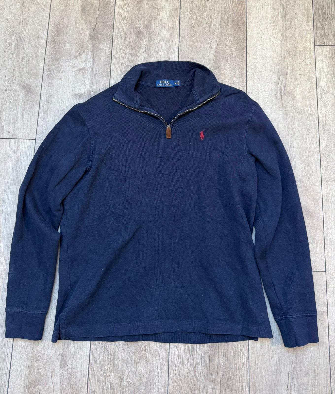 Polo Ralph Lauren Quarter Zip Navy M – Rood Logo, Kleding | Heren, Ophalen of Verzenden, Zo goed als nieuw, Maat 48/50 (M), Blauw