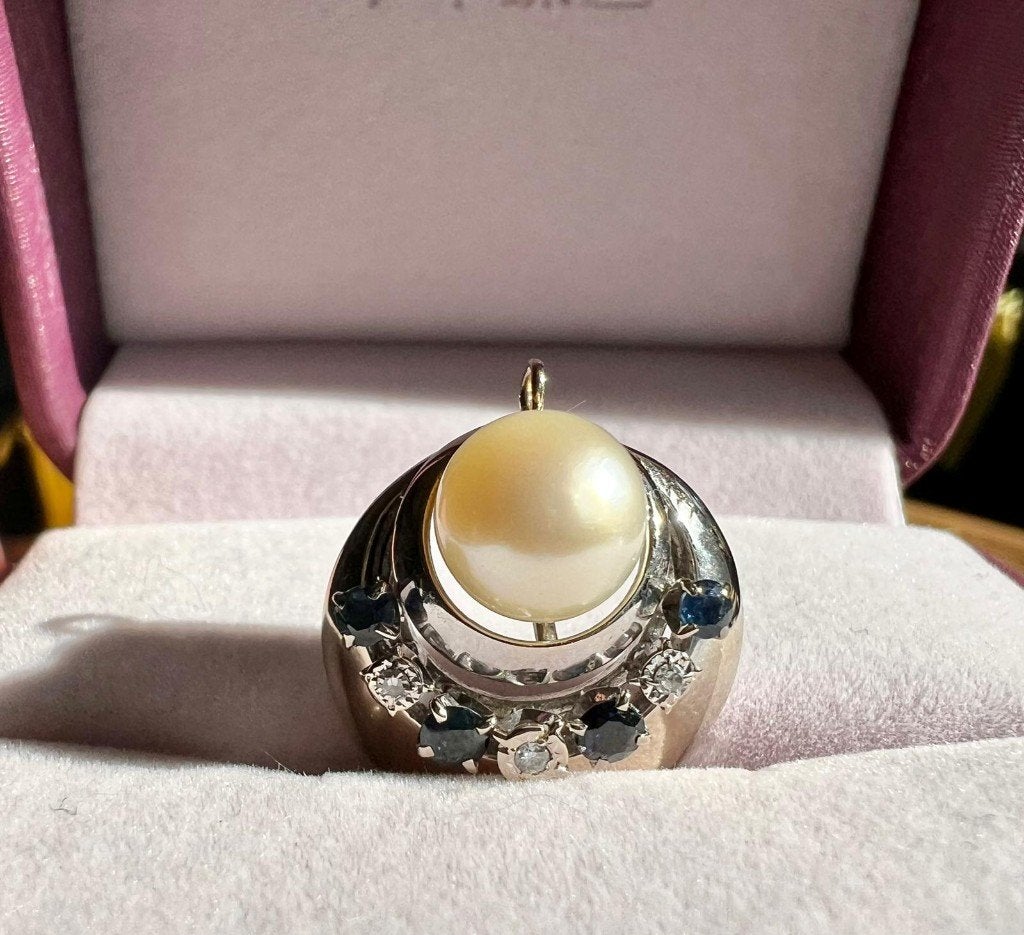 Prachtige hanger van 14 karaat goud, diamanten en saffier, Met edelsteen, Overige voorstellingen, Ophalen of Verzenden, Zo goed als nieuw