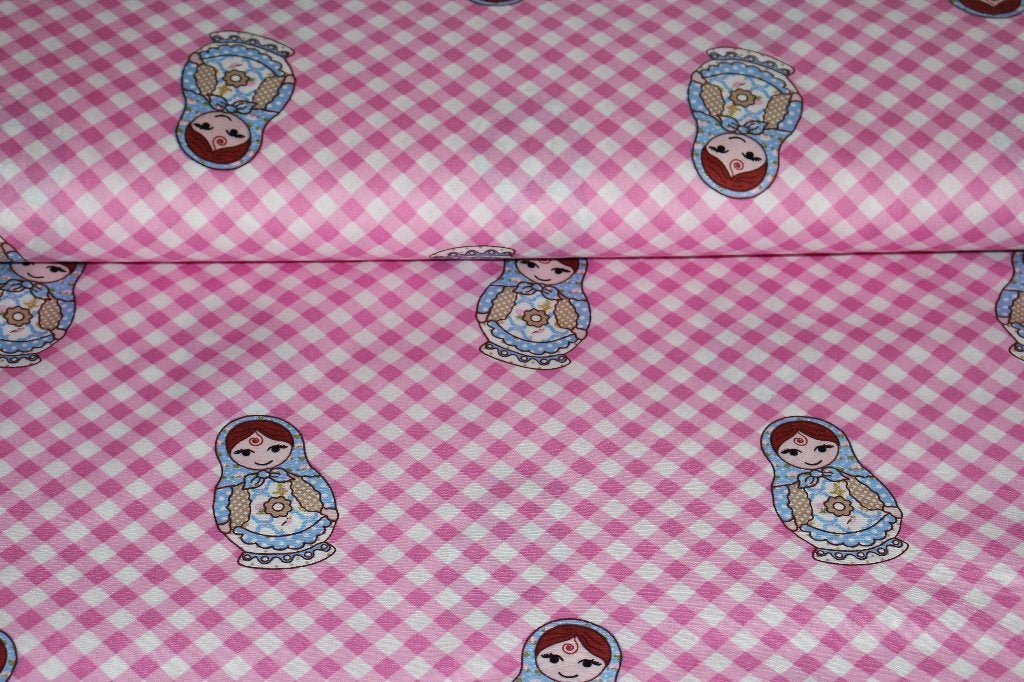 100% poplin katoen stof - wit/roze geruit baboesjka #3666, 120 cm of meer, Ophalen of Verzenden, Katoen, Roze