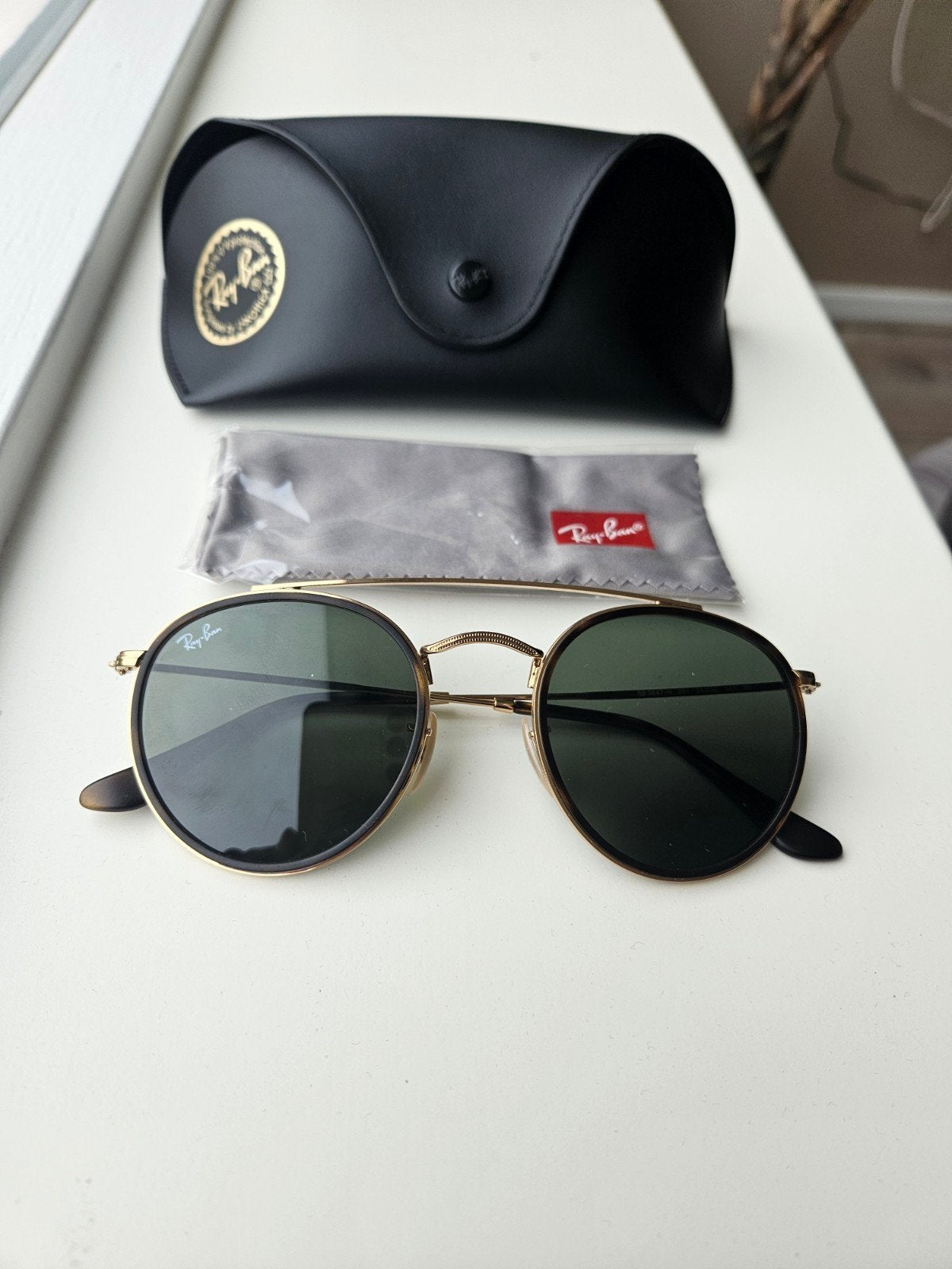 Ray-Ban Round Double Bridge Zonnebril Goud/Donkergroen, Zonnebril, Overige kleuren, Nieuw, Ophalen of Verzenden