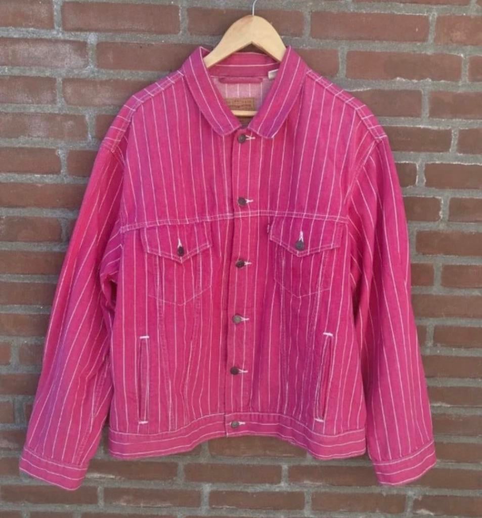 Levi’s Supreme magenta pinstripe denim trucker jacket xl, Verzenden, Zo goed als nieuw, Maat 56/58 (XL), Blauw