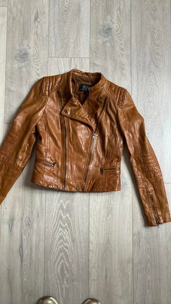 Stoer echt leren cognac kleurig jasje, Kleding | Dames, Jassen | Zomer, Zo goed als nieuw, Maat 36 (S), Bruin, Ophalen of Verzenden