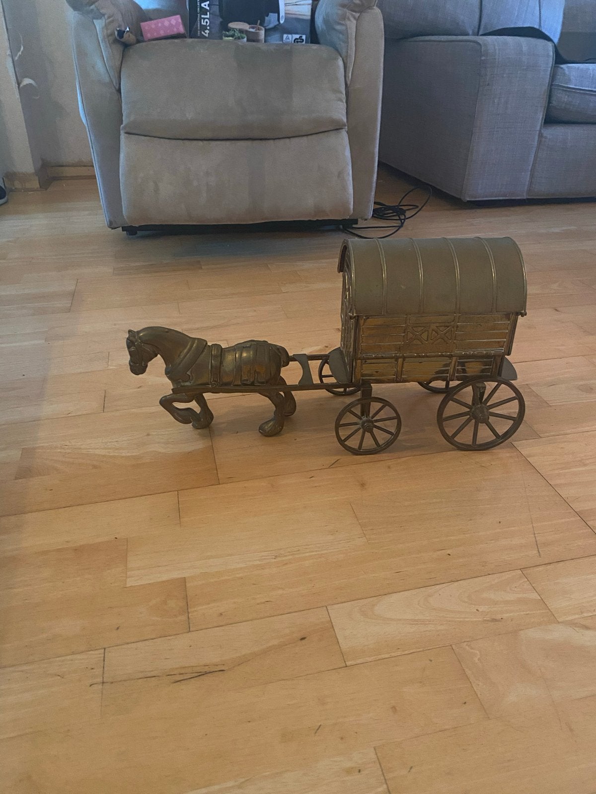 Antieke Messing Paard en Huifkar Decoratie, Ophalen of Verzenden