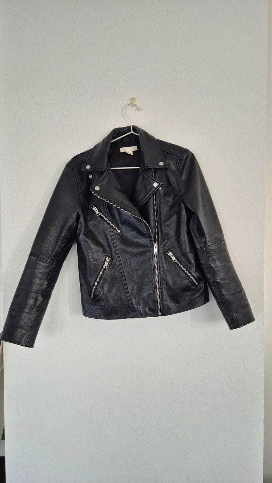 Echt leren jack - zwart, Kleding | Dames, H&M, Zwart, Ophalen of Verzenden, Zo goed als nieuw