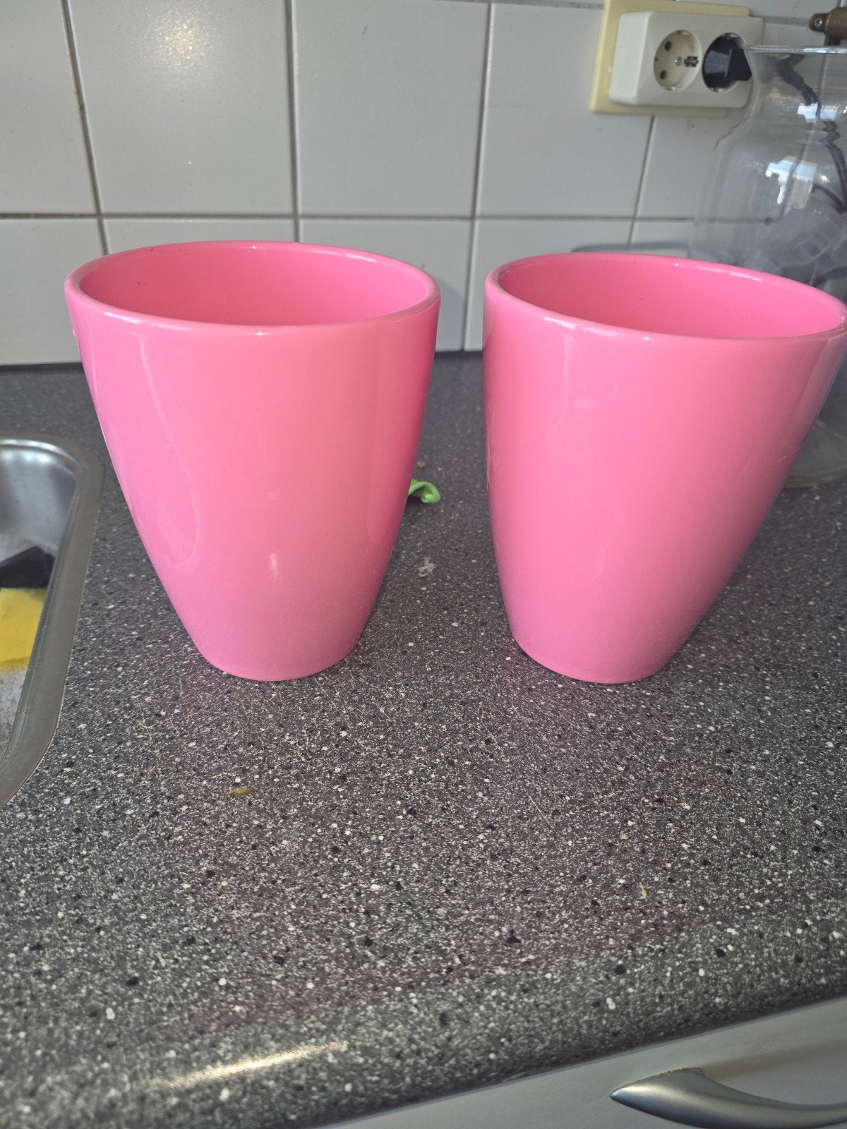 Set van 2 roze bloempotten, Balkon, Rond, Ophalen of Verzenden, Aardewerk