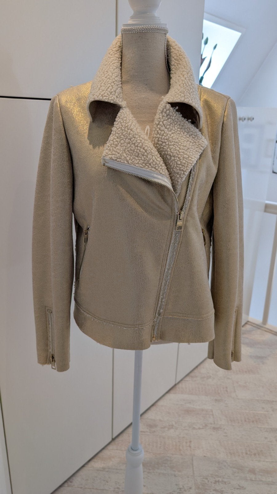 Goud kleur Biker jas met teddy voering - Nieuw, Maat L, Maat 42/44 (L), Nieuw, Ophalen of Verzenden, Mirelle Design