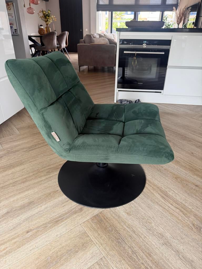 Draai fauteuil van Dutchbone - Groen fluweel, Huis en Inrichting, Fauteuils, Ophalen, Zo goed als nieuw, Stof, 75 tot 100 cm