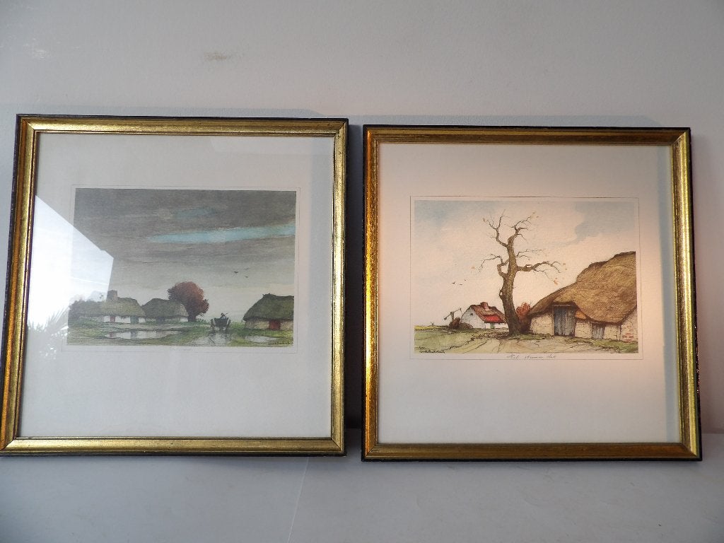 Set Litho's Dirk Baksteen 1886-1971, Ingelijst, Ophalen of Verzenden, Landschappen, Lithografie