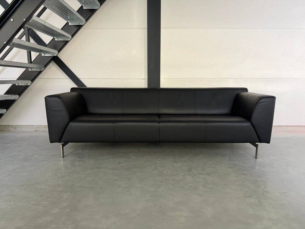 Rolf Benz 318 Linea – Zwart Leder – Absolute topconditie, Huis en Inrichting, Ophalen, 75 tot 100 cm, Zo goed als nieuw, Rechte bank