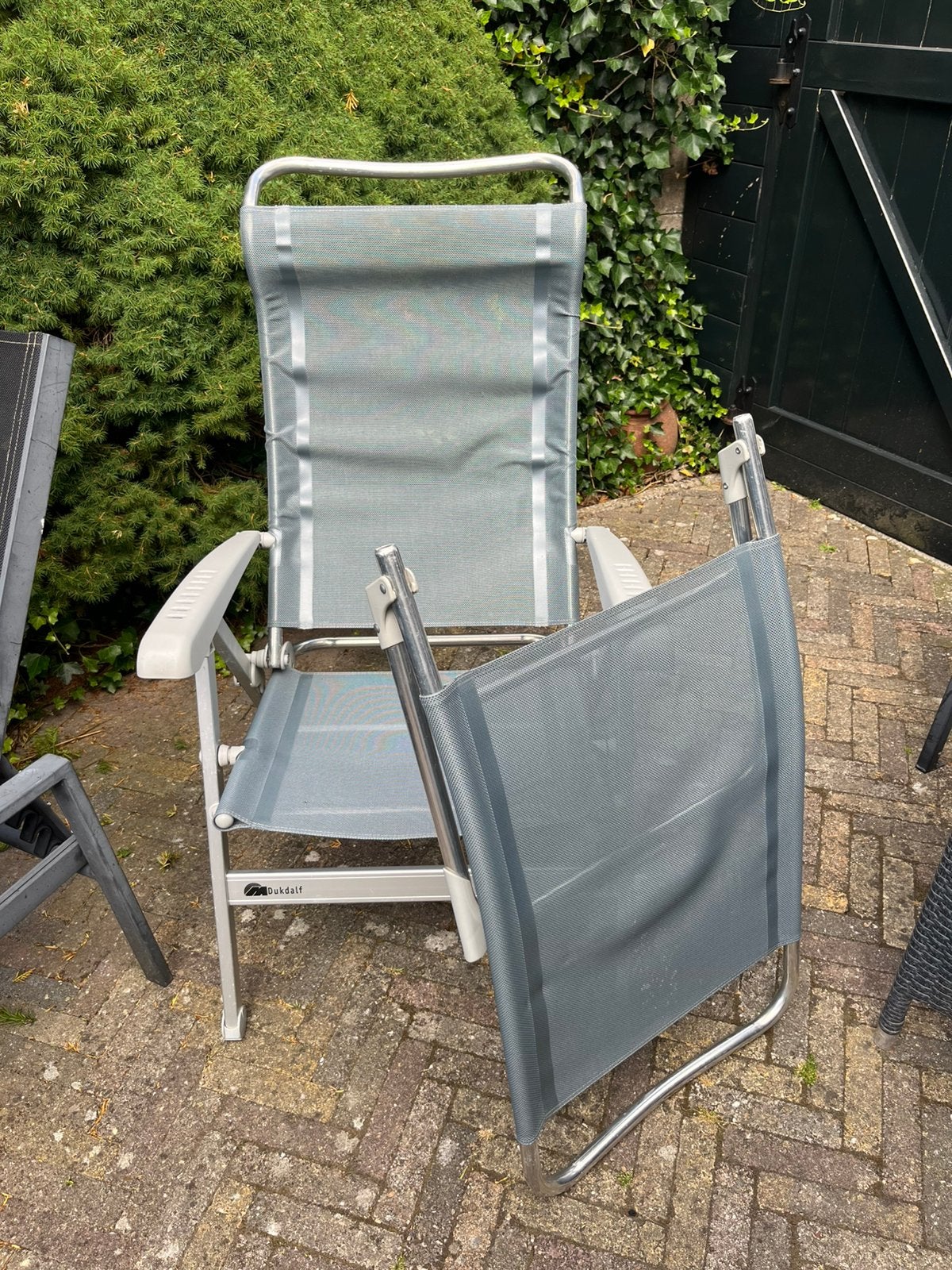 Dukdalf ligstoel met losse voetensteun grijs, Ophalen, Zo goed als nieuw, Aluminium