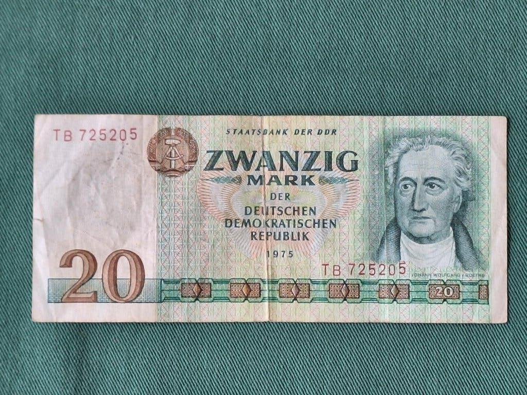Bankbiljet Duitsland/DDR 20 mark 1975, Postzegels en Munten, Bankbiljetten | Europa | Niet-Eurobiljetten, Ophalen of Verzenden