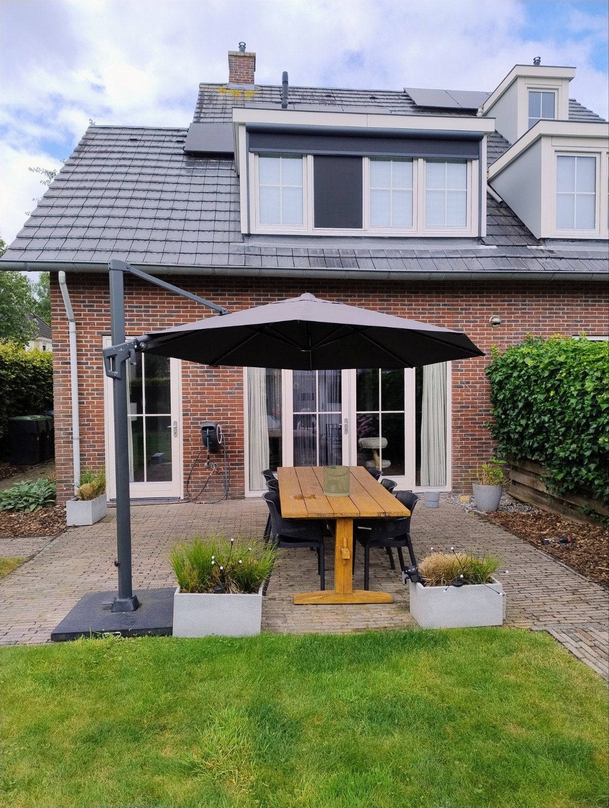 Lesli Living zweefparasol 3,5m incl. voet en hoes parasol, Ophalen, Zo goed als nieuw, Overige typen