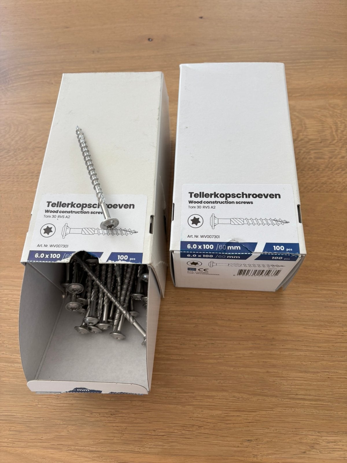 Tellerkopschroeven RVS A2 6.0 x 100 mm Torx - Doos 100 Stuks, 50 tot 100 mm, Schroeven, Nieuw, Ophalen of Verzenden