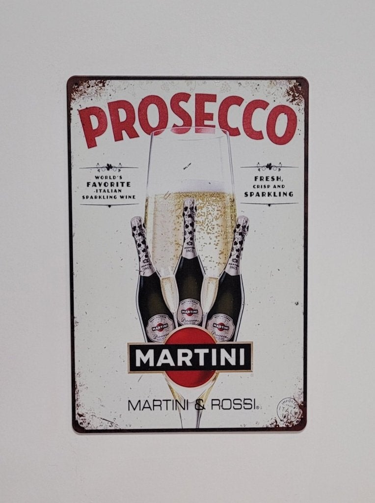 Prosecco Martini Champagne reclamebord van metaal wandbord, Info@deconoord.nl, Deco Noord, Nieuw, Ophalen of Verzenden