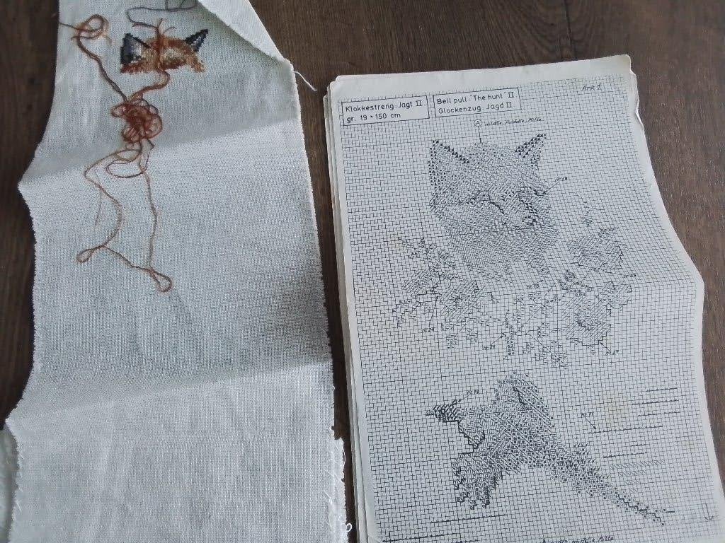 Borduurpatroon schellekoord de jacht, met lap stof erbij,, Ophalen of Verzenden, Zo goed als nieuw, Handborduren, Patroon