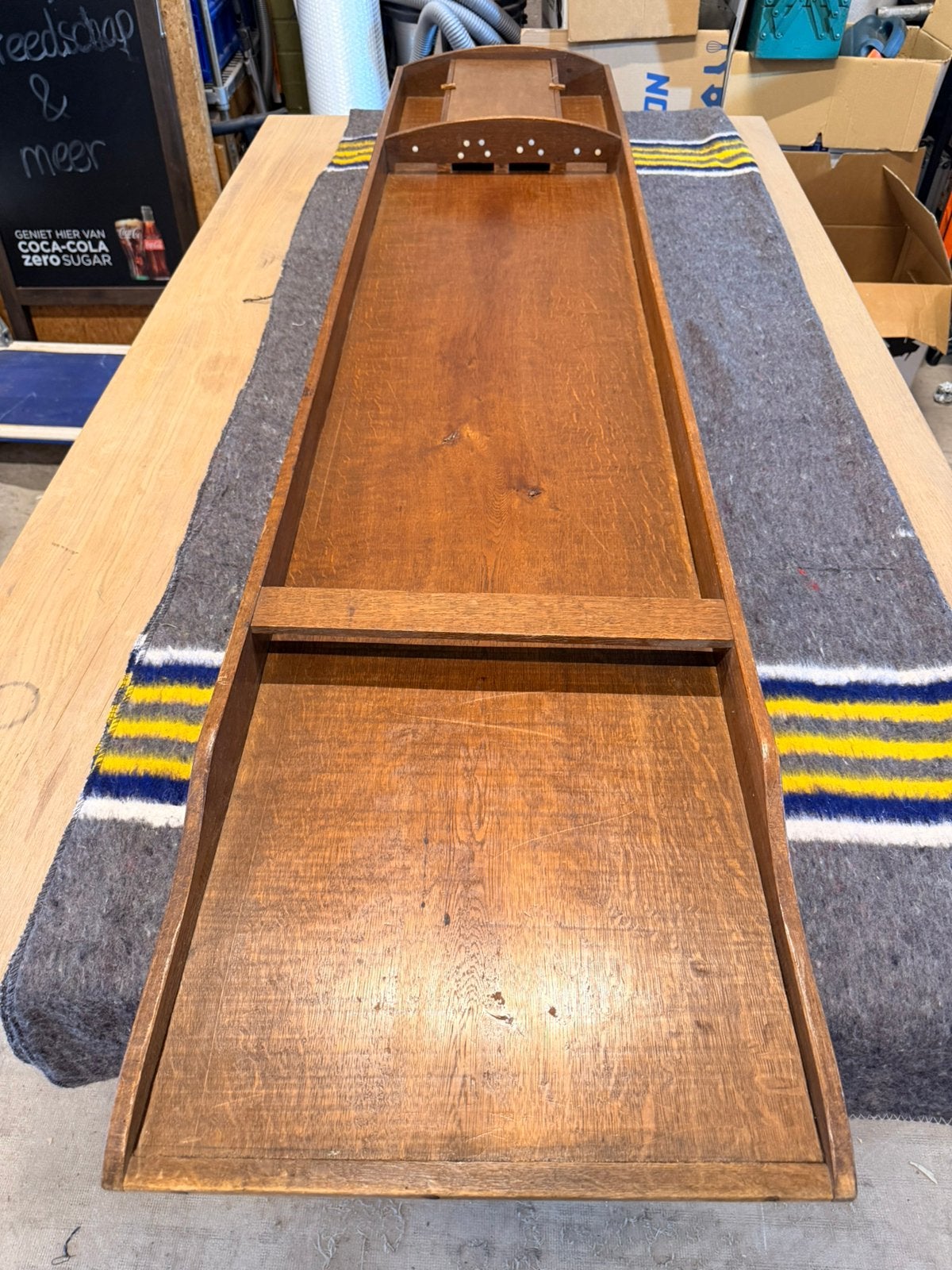 Grote houten vintage sjoelbak, Vijf spelers of meer, Ophalen, Gebruikt