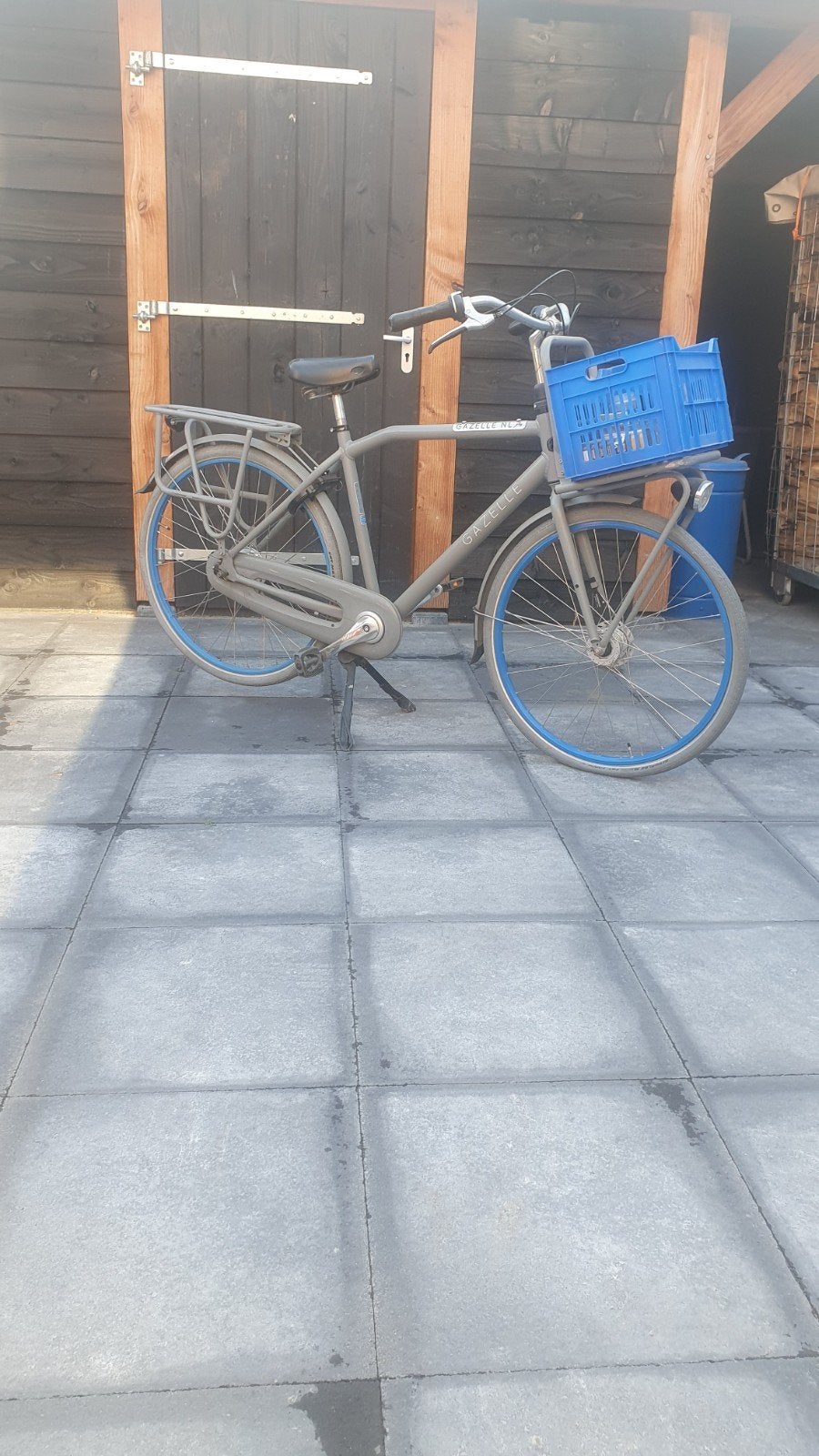 Gazelle Transport/stadsfiets met krat - Grijs/Blauw, Fietsen en Brommers, Ophalen, Gebruikt, Versnellingen, Schijfrem