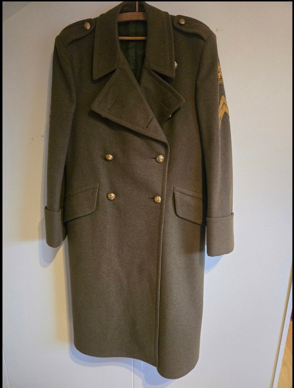 Vintage Nederlandse Militaire Wollen Overjas 1956 Klumpes &, Ophalen of Verzenden, Landmacht, Nederland, Kleding of Schoenen