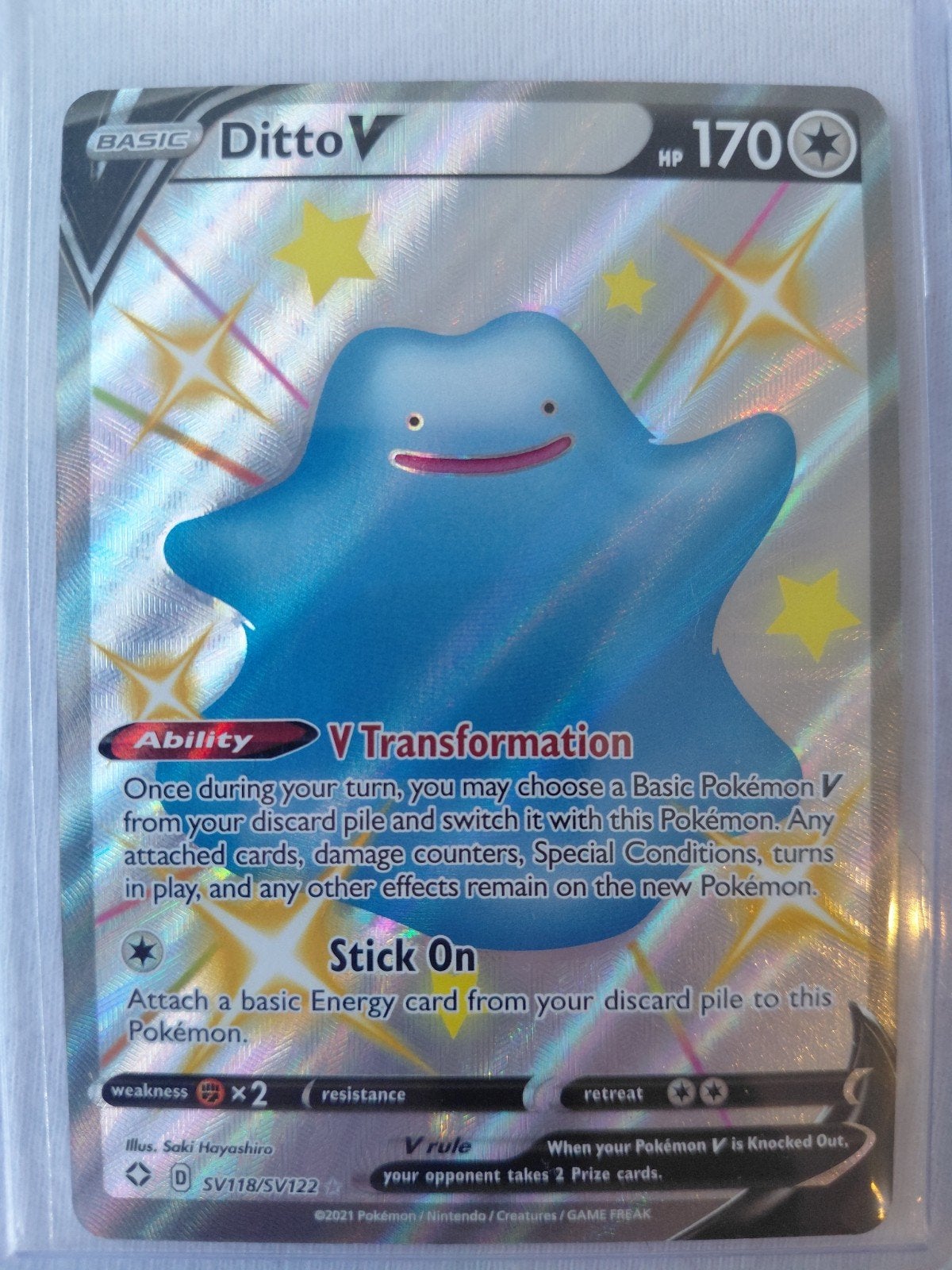 Shiny Ditto V Pokémon kaart - Zo goed als nieuw, Ophalen of Verzenden, Zo goed als nieuw, Losse kaart, Foil