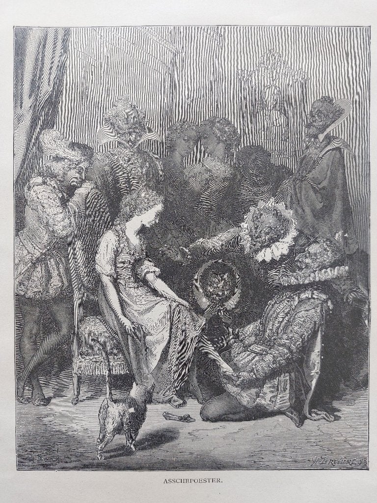 Houtgravure Gustave Doré (Sprookje Assepoester), Antiek en Kunst, 1800 - 1899, Ophalen of Verzenden, Gravure, 35 cm