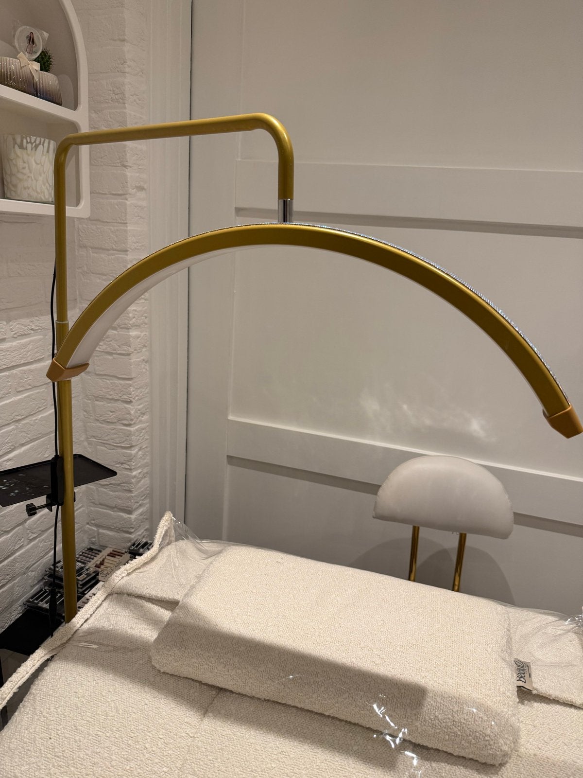 Half Moon LED Lamp met Kristallen - 3 Lichtstanden, Zo goed als nieuw, Goud, Verstelbaar, Ophalen