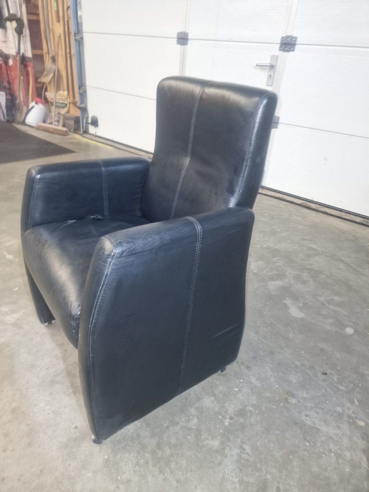 Zwarte leren fauteuil - Comfortabele stoel, Ophalen, Zwart