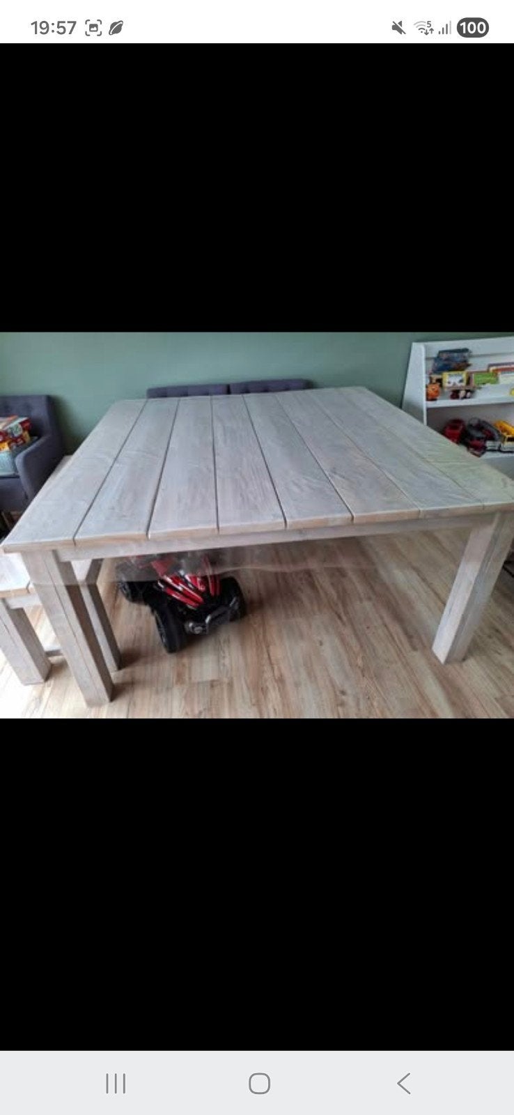 Stijger houte eettafel met bankje, Ophalen, Gebruikt, 100 tot 150 cm, Landelijk